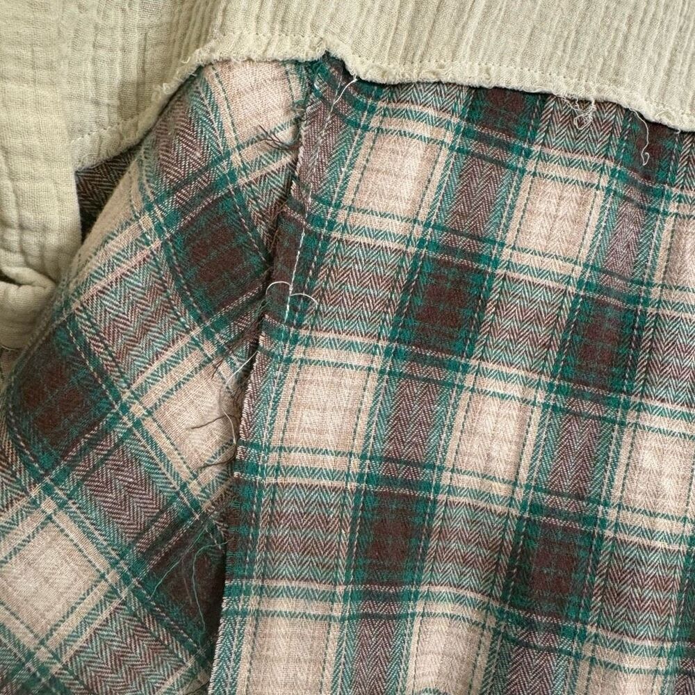 POL Green Boho Button Up Plaid Short Sleeve Romper Medium NWT - Picture 6 of 11